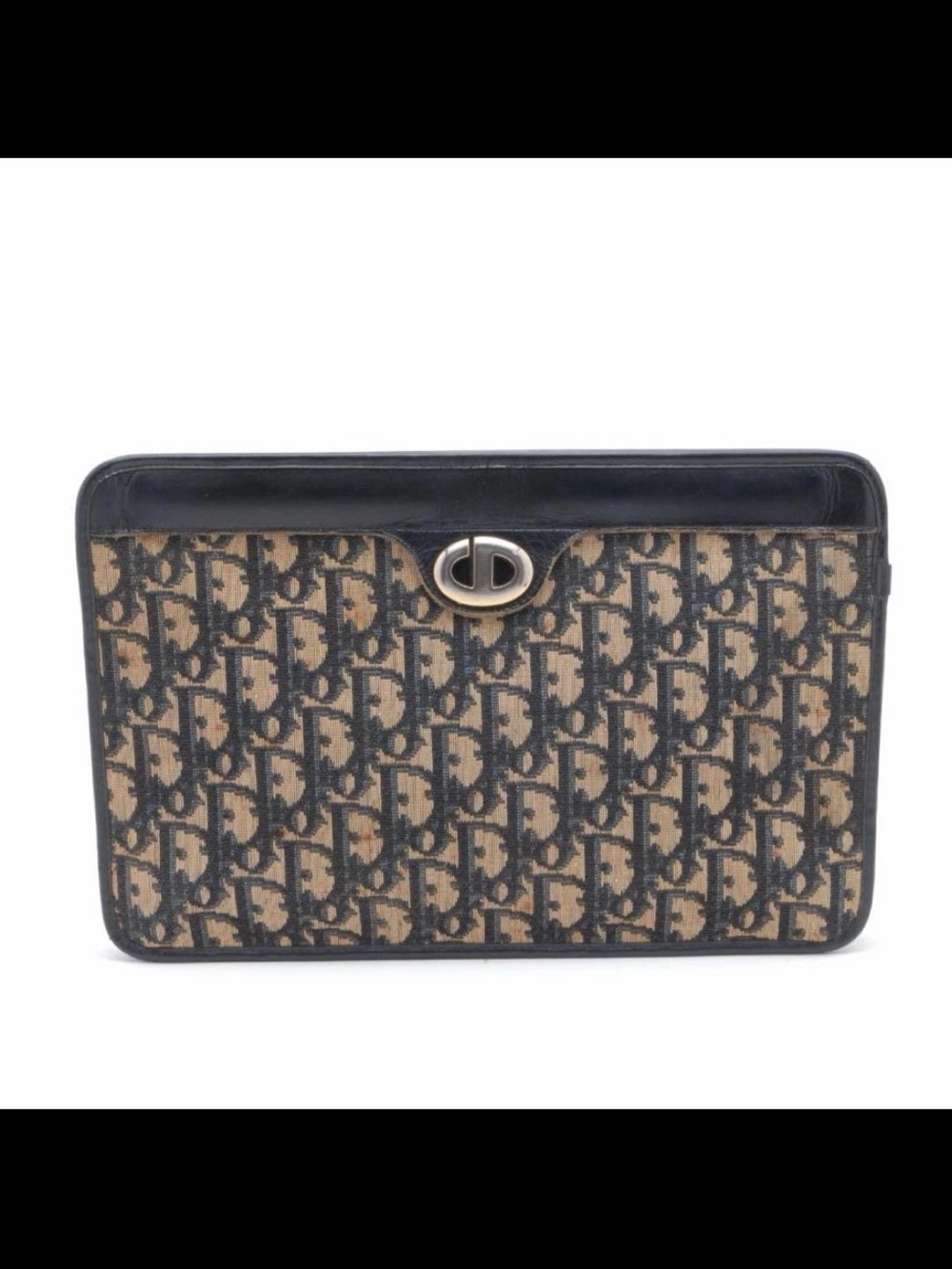 Dior Beige and Navy Signature Monogram Clutch with CD Turn-Lock